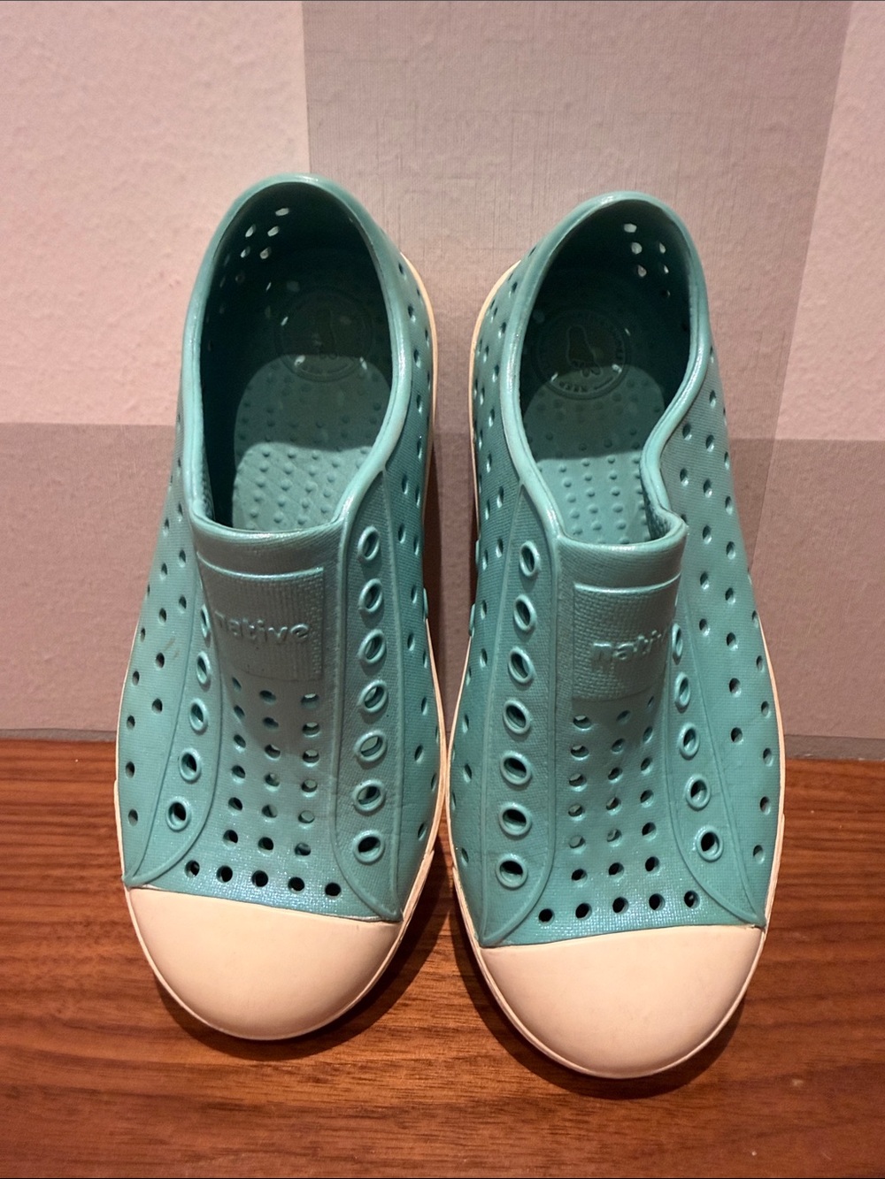 Native Kids Slip-On Water Shoes in Aqua with White Toes